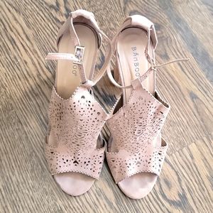 Bamboo Suede Tan Ankle- Strapped Sandals/Heels, Women's Size 8